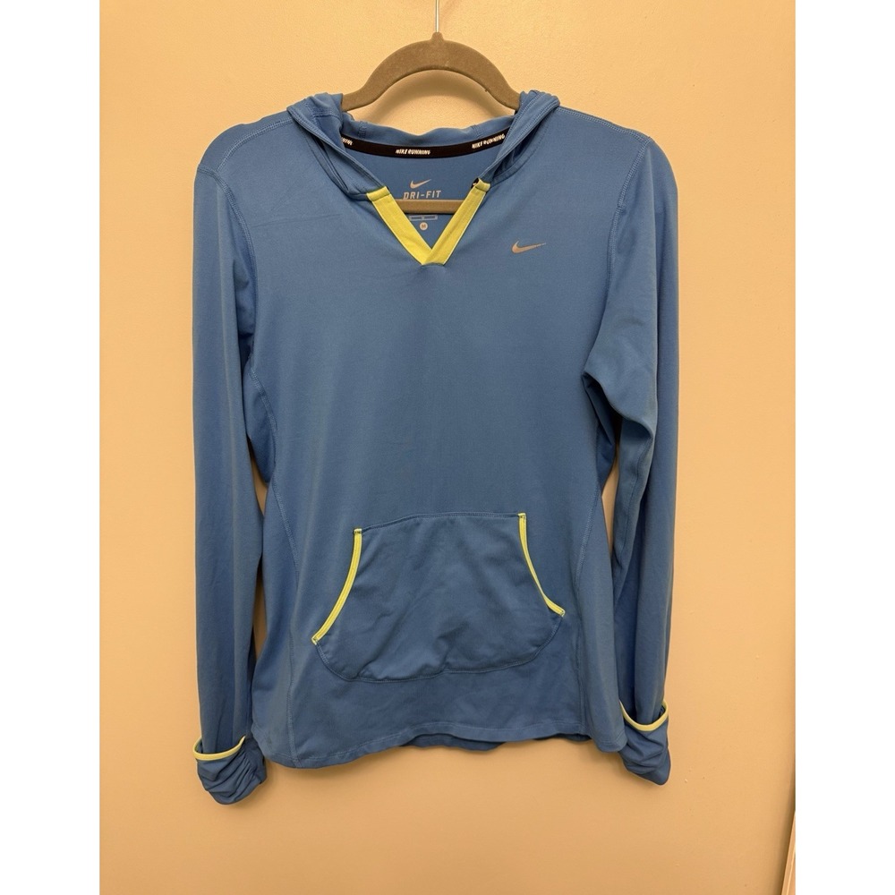 Nike Dri-Fit Hoodie Women's Medium Blue Running Top Thumbholes Pocket LongSleeve
